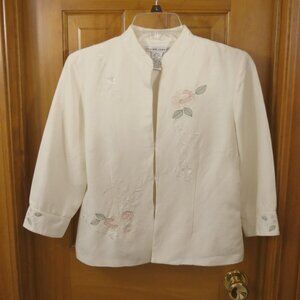 Jillian Jones Cream Embroidered Jacket/Blouse Lined 3/4 Sleeve Size 6